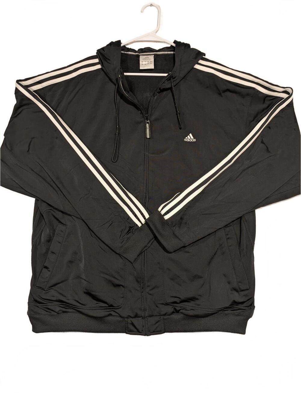 Adidas Full Zip Hoodie Black Three Stripe Track Jacket Mens 2XL Retro 2003